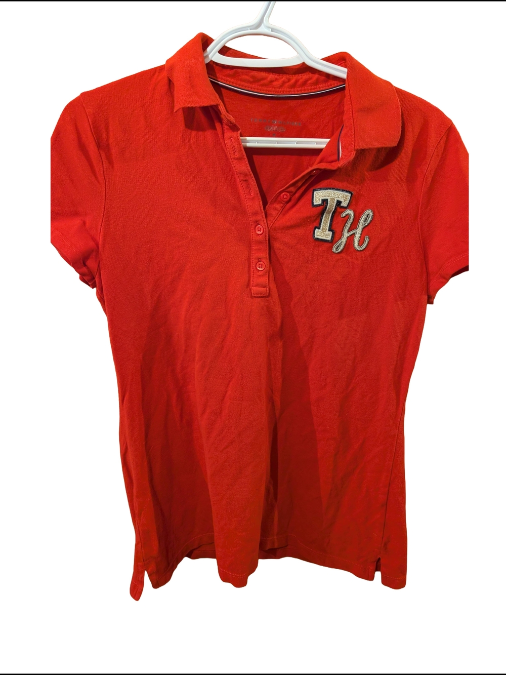 Y2k Tommy Hilfiger Red Polo Shirt with Embroidered